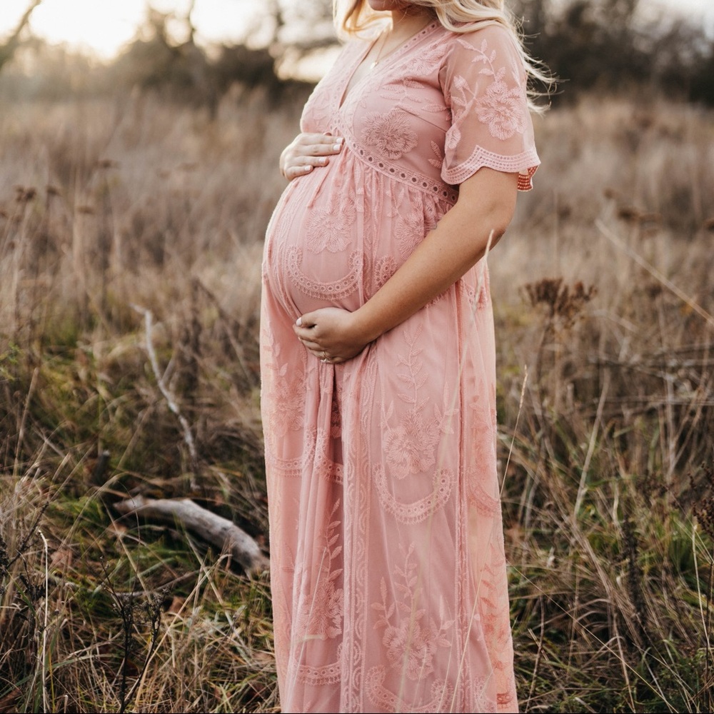 Pink lace maternity dress
